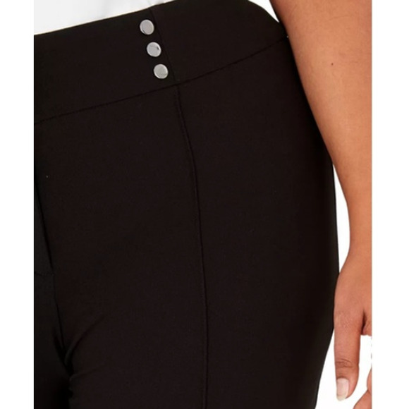 Kasper Black Dress Pants Womens Button Detail Stretch Seam Ankle Crop PLUS 16&18 - Picture 3 of 12